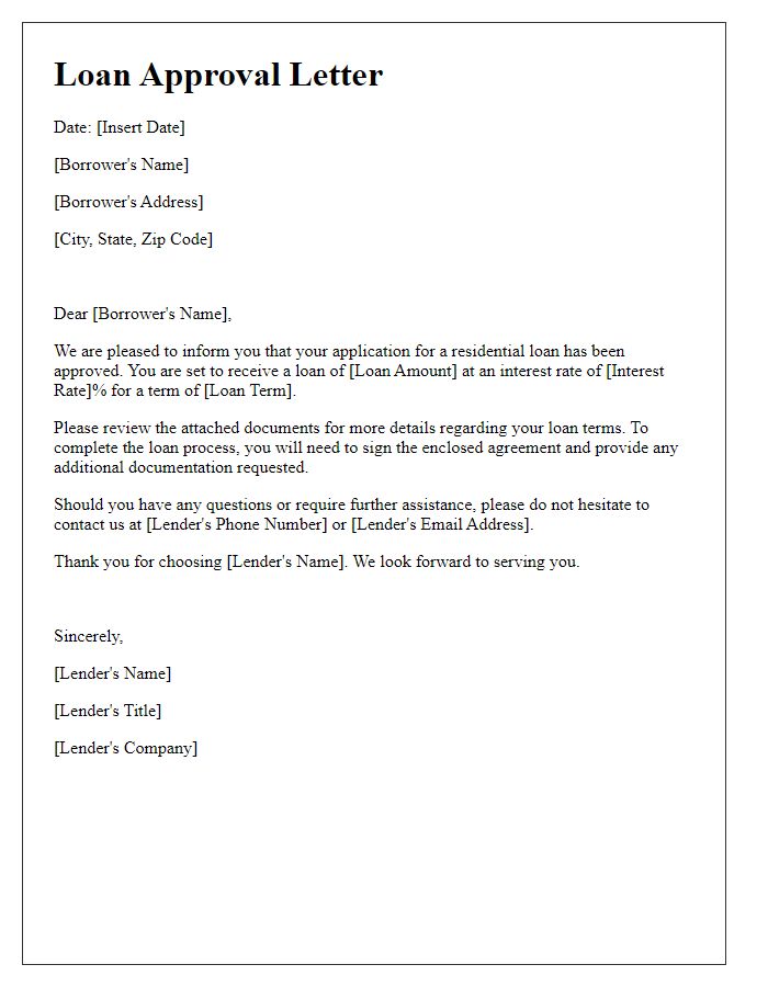 Letter template of residential loan approval letter