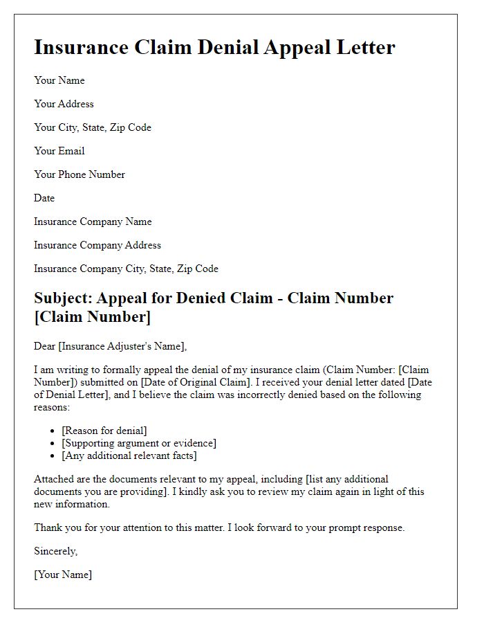 Letter template of insurance claim denial appeal