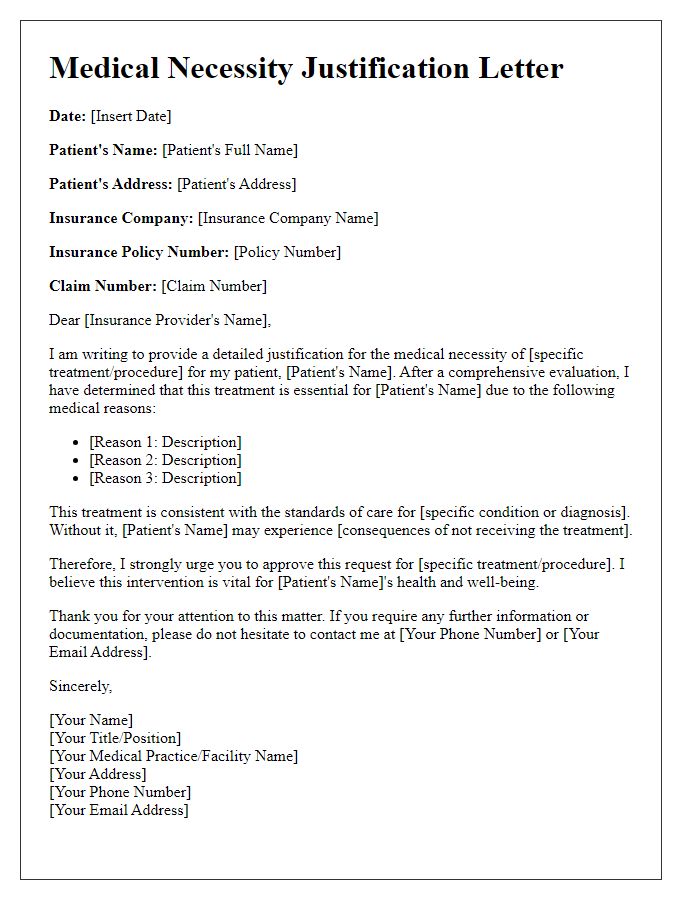 Letter template of medical necessity justification