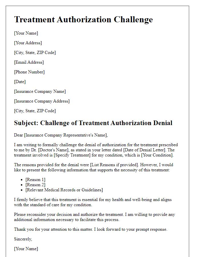 Letter template of treatment authorization challenge