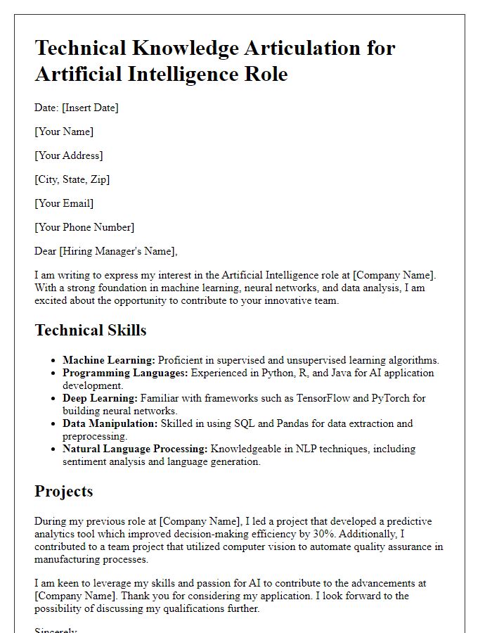 Letter template of technical knowledge articulation for artificial intelligence role