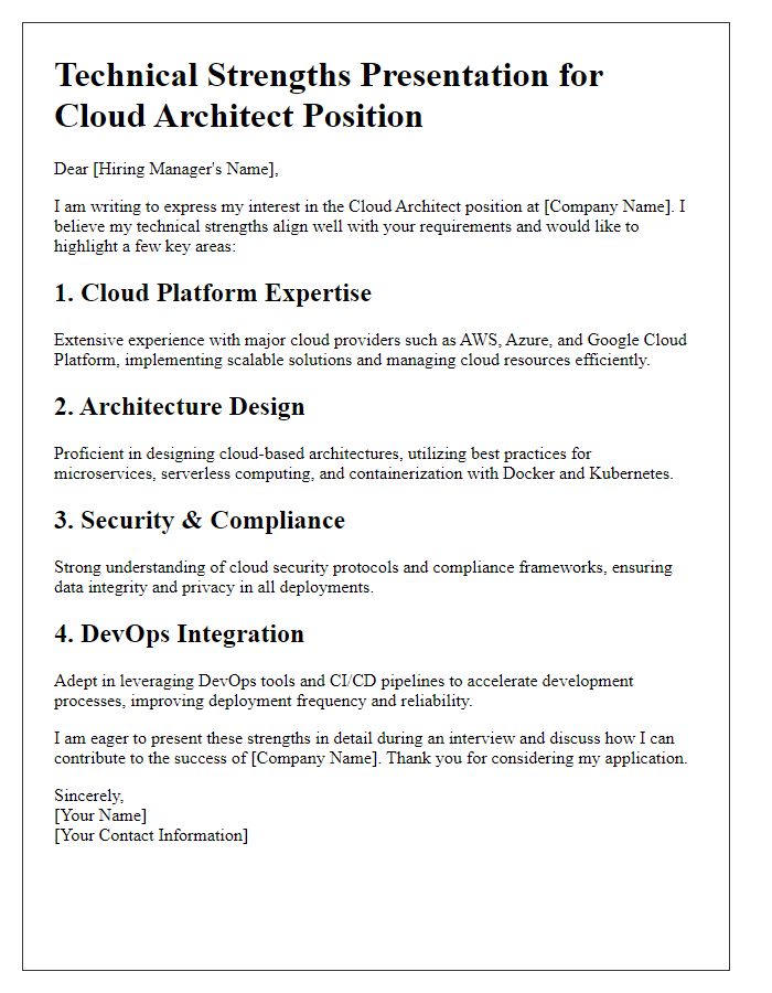 Letter template of technical strengths presentation for cloud architect position