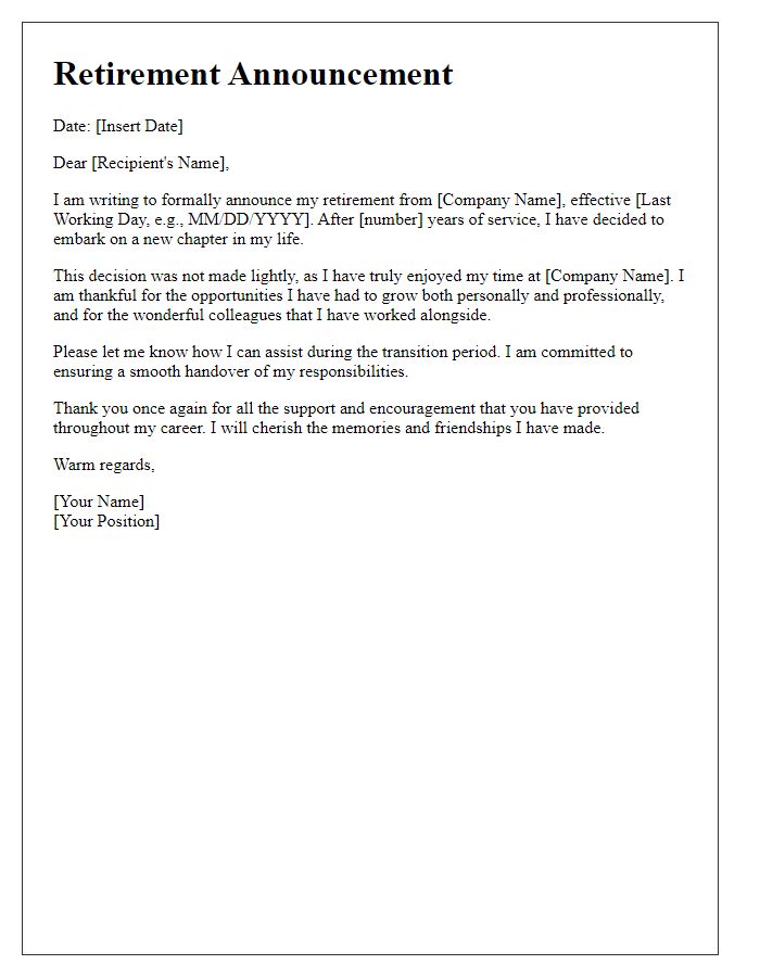 Letter template of retirement exit communication