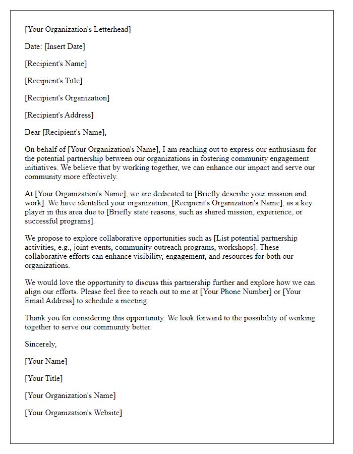 Letter template of nonprofit community engagement partnership