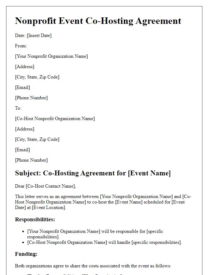 Letter template of nonprofit event co-hosting agreement