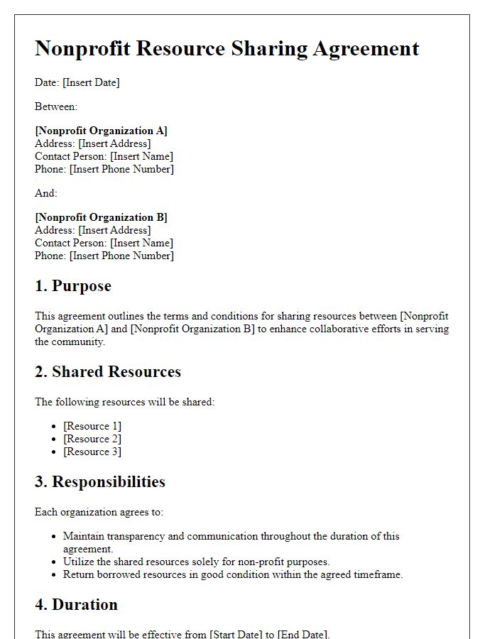 Letter template of nonprofit resource sharing agreement