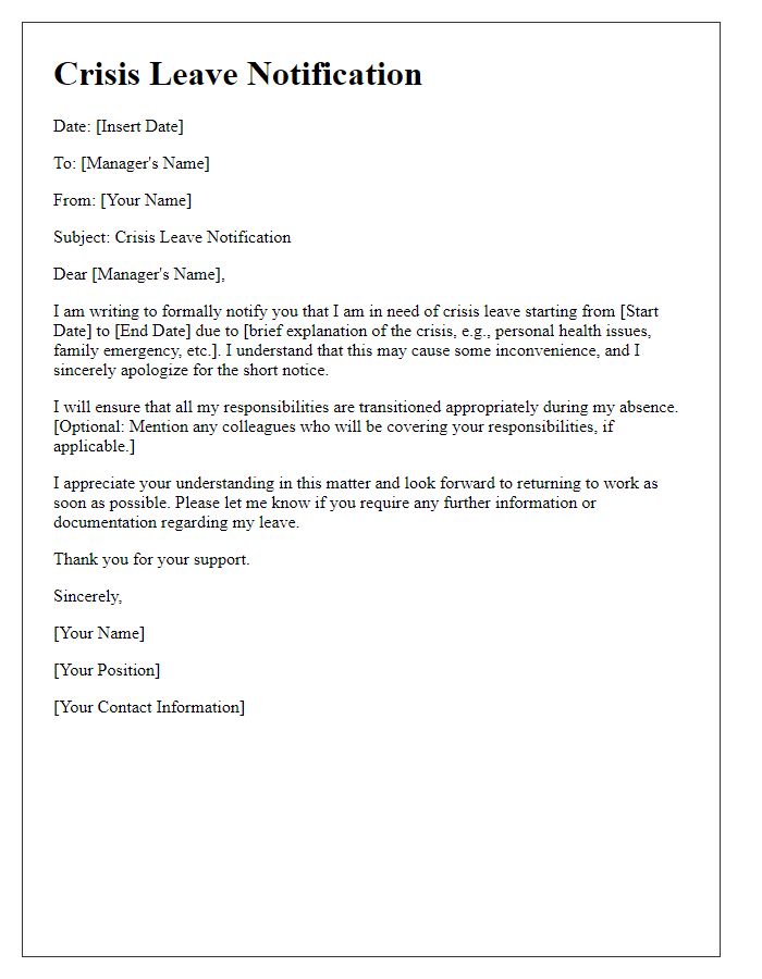 Letter template of crisis leave notification