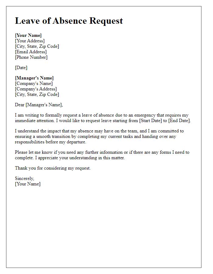 Letter template of leave of absence due to emergency