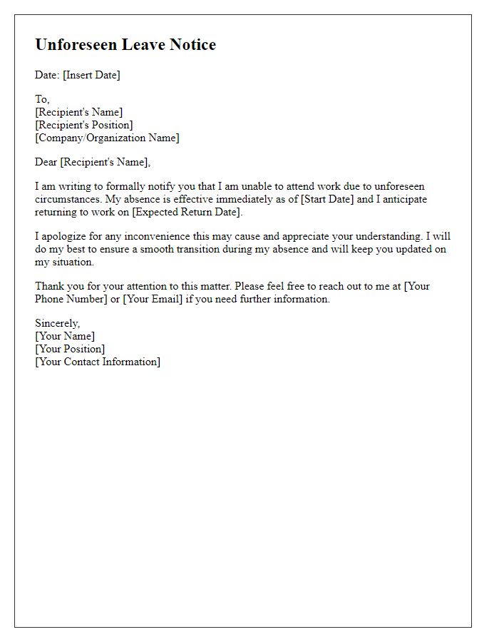 Letter template of unforeseen leave notice