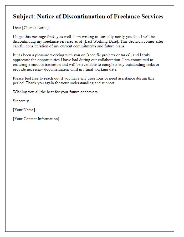 Letter template of discontinuing freelance work