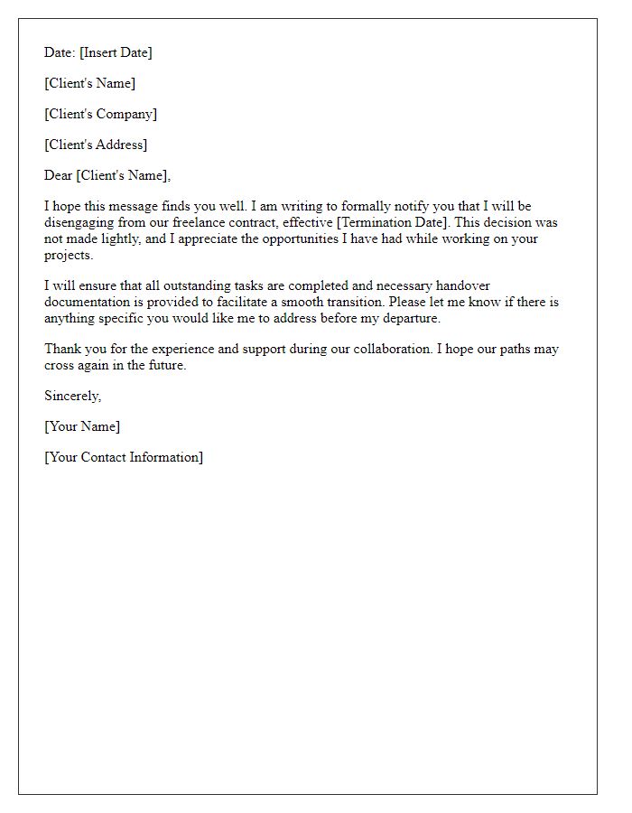 Letter template of disengaging from freelance contract