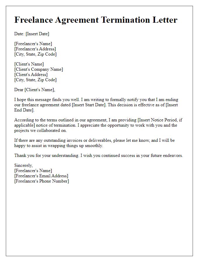 Letter template of ending freelance agreement