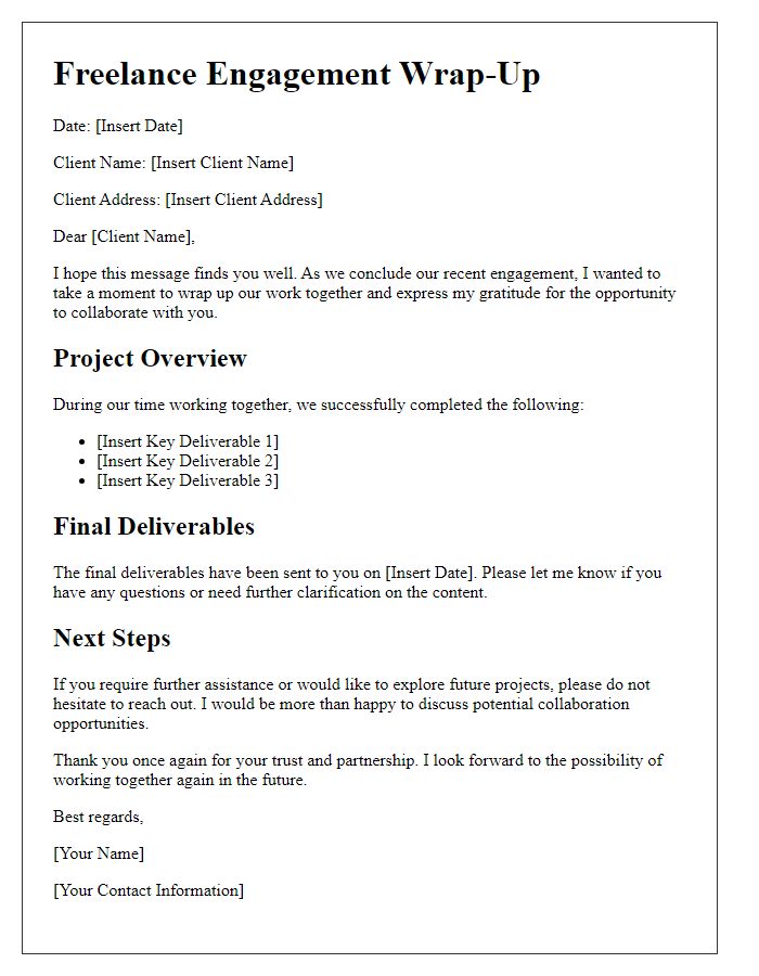 Letter template of freelance engagement wrap-up