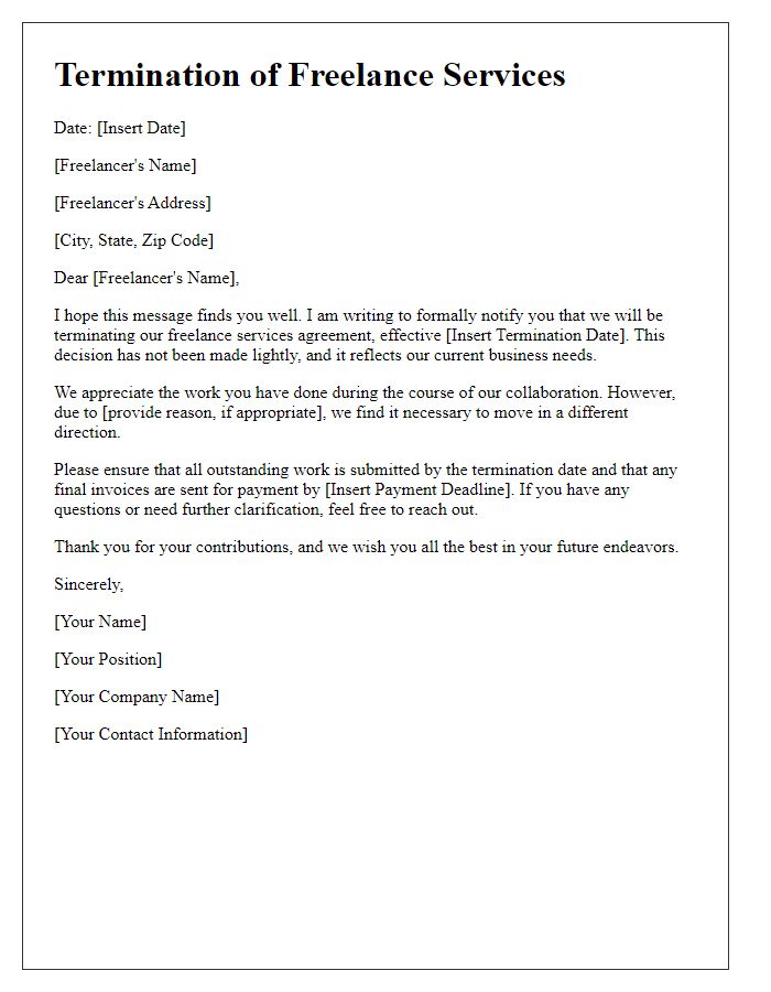 Letter template of terminating freelance services