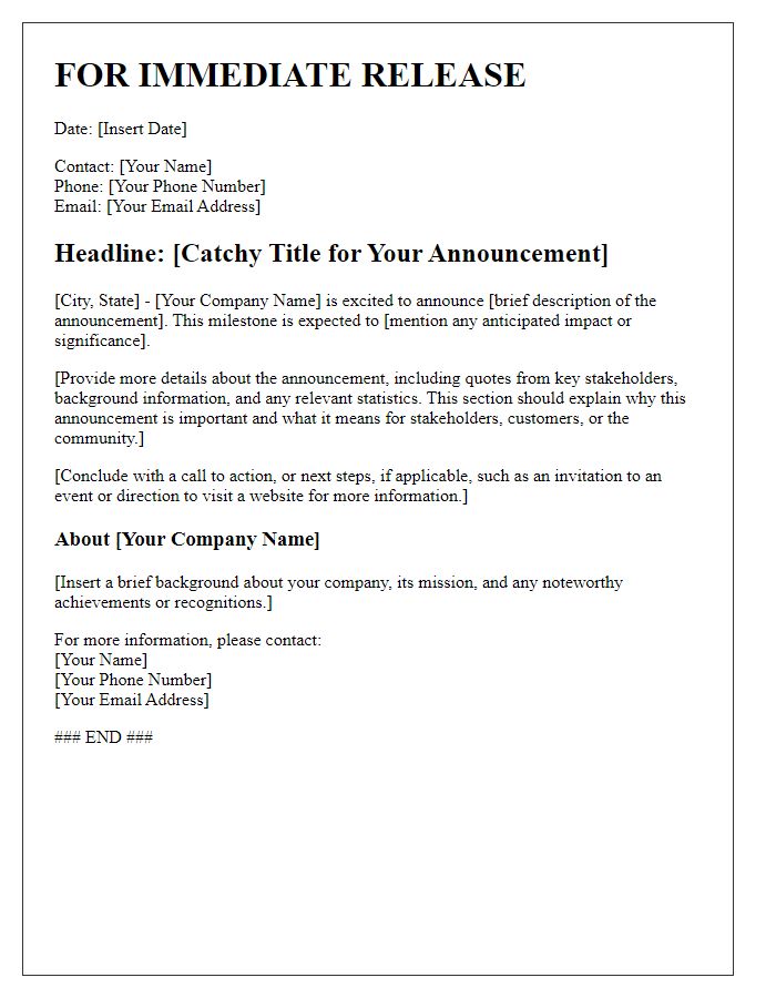 Letter template of media press release announcement