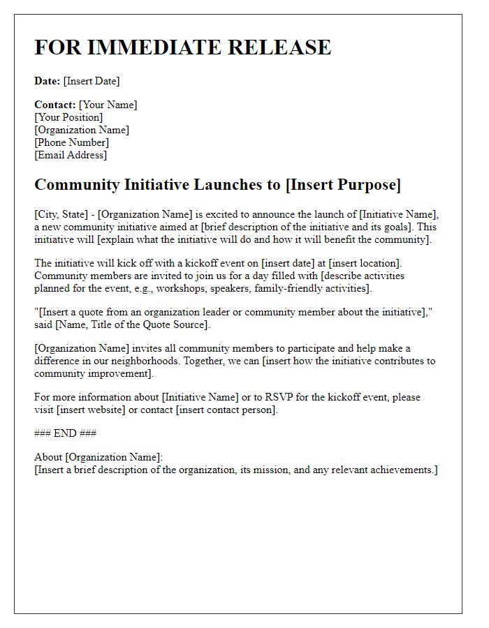 Letter template of media press release on community initiative