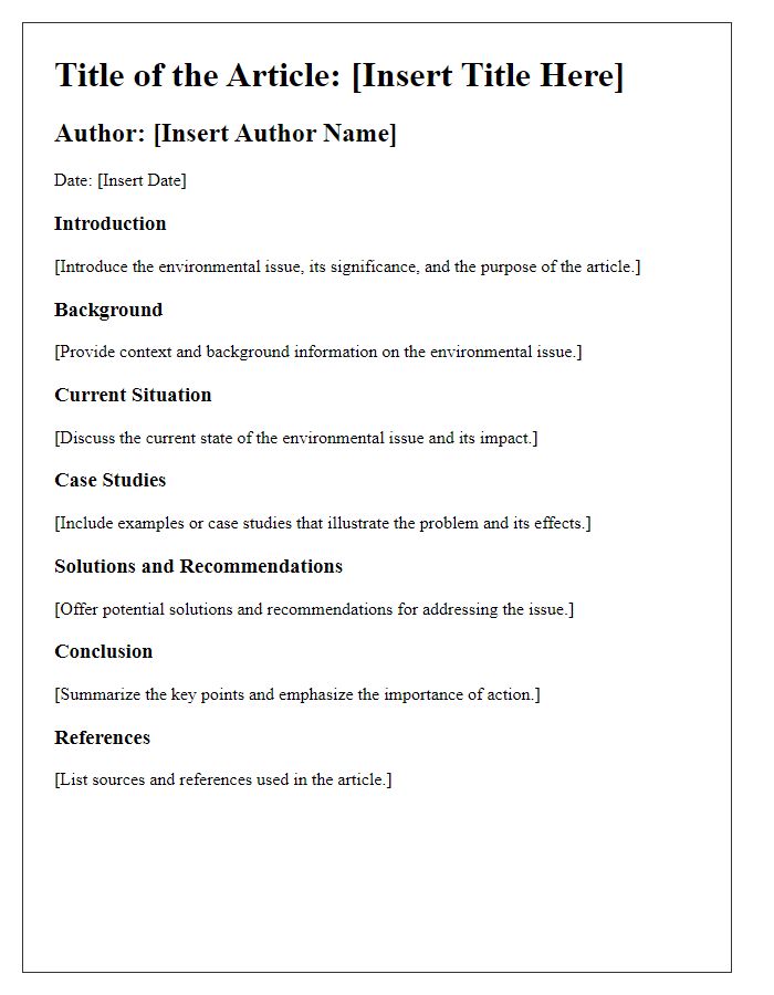 Letter template of magazine article framework for environmental issues