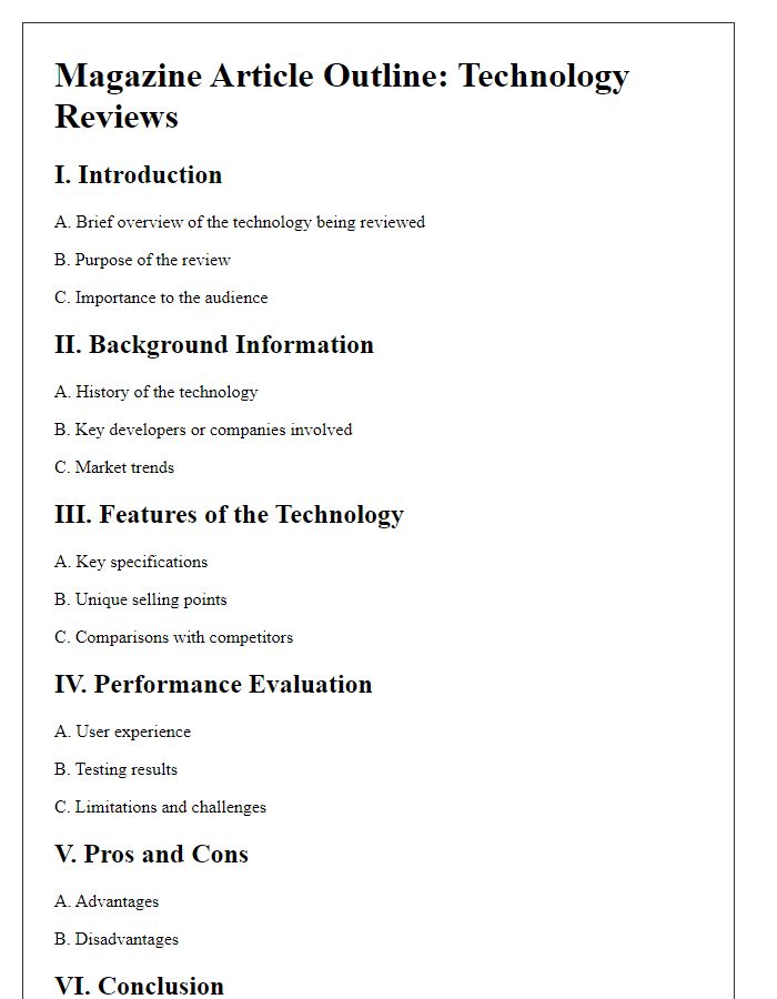 Letter template of magazine article outline for technology reviews