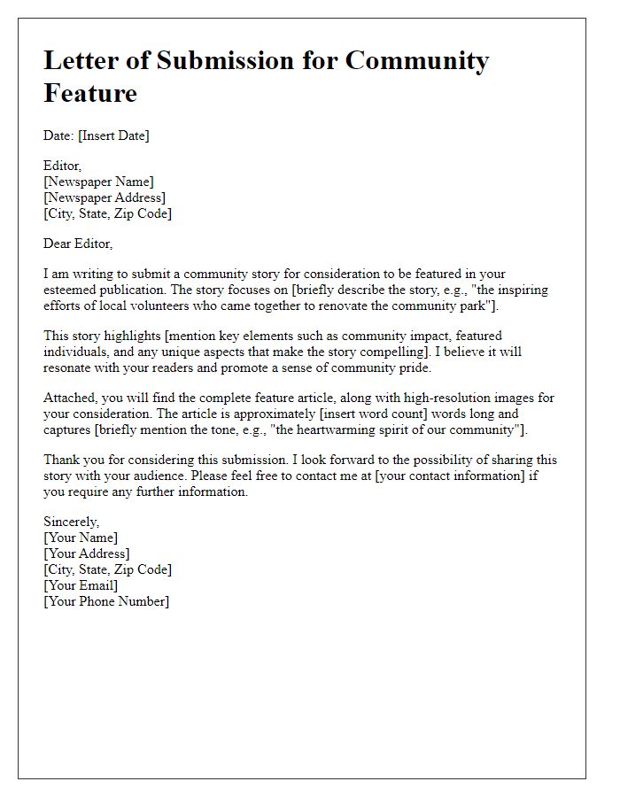 Letter template of newspaper feature submission for community stories.