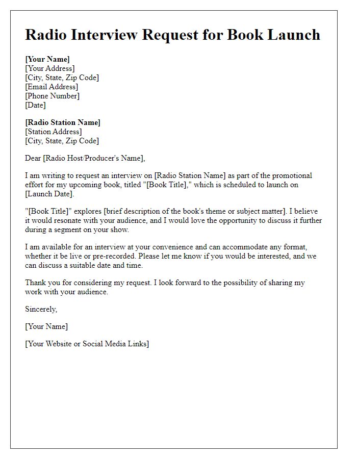 Letter template of radio interview request for book launches