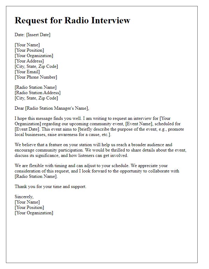 Letter template of radio interview request for community events