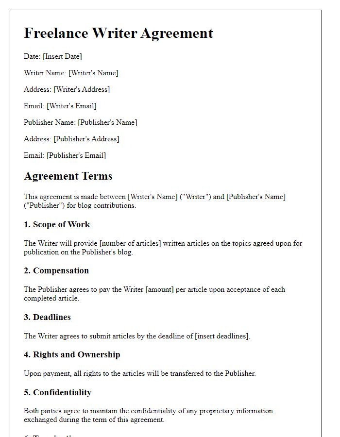 Letter template of freelance writer agreement for blog contributions