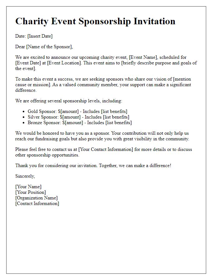 Letter template of charity event sponsorship