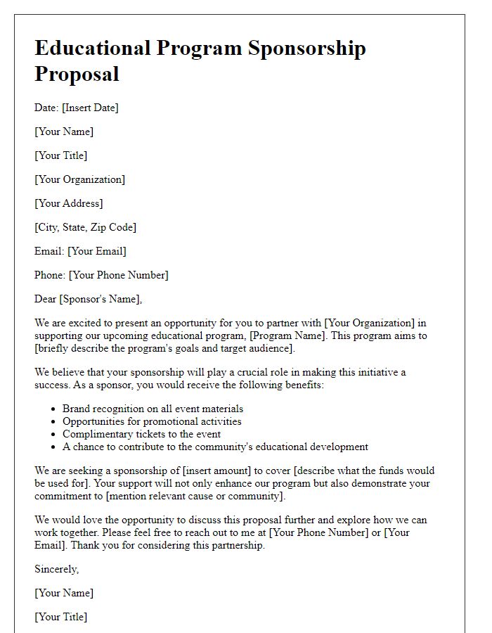 Letter template of educational program sponsorship