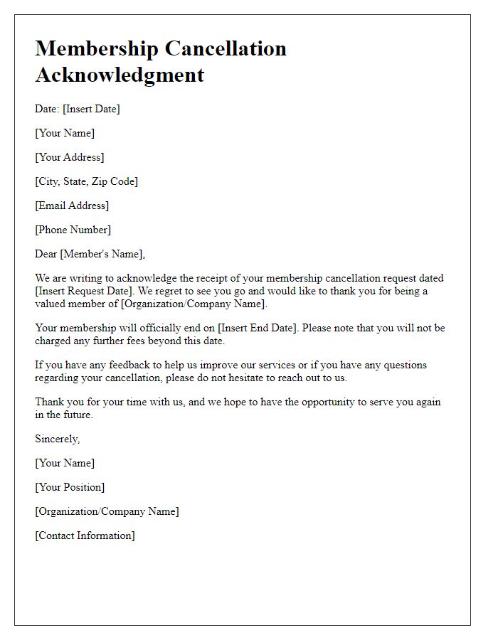 Letter template of membership cancellation acknowledgment