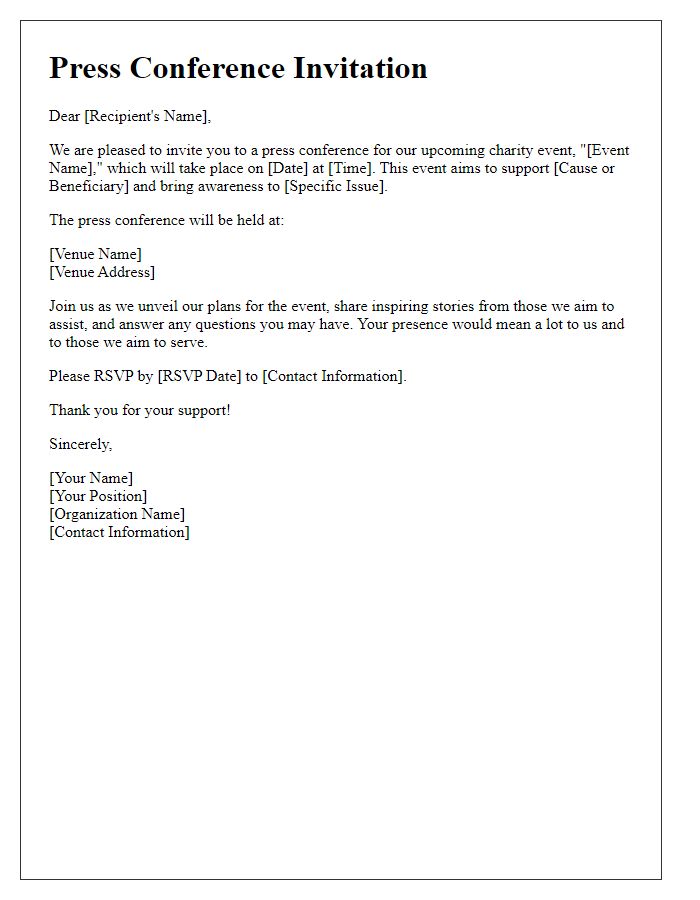 Letter template of press conference invitation for charity event