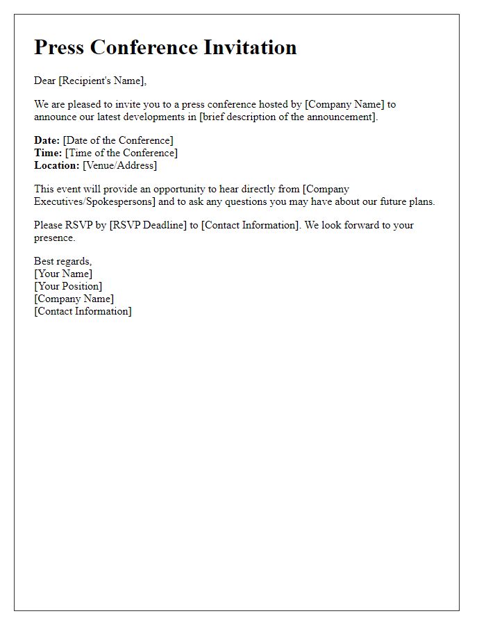 Letter template of press conference invitation for company announcement