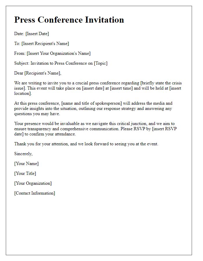 Letter template of press conference invitation for crisis management