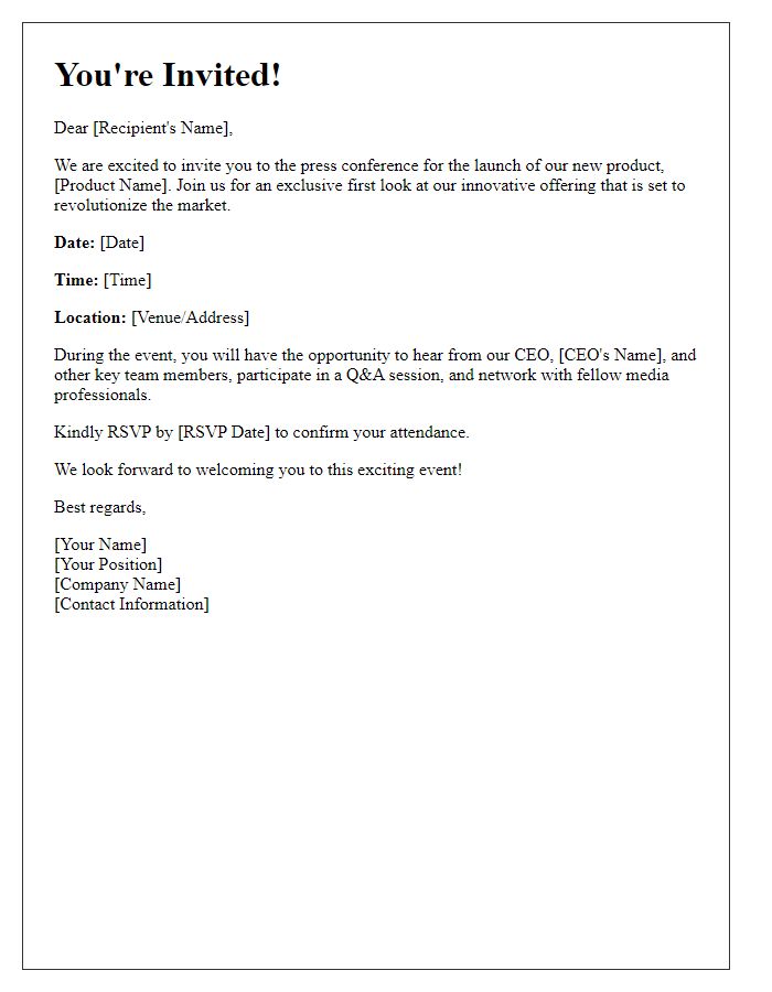 Letter template of press conference invitation for product launch