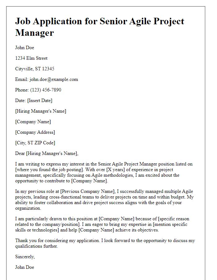 Letter template of Senior Agile Project Manager Job Application