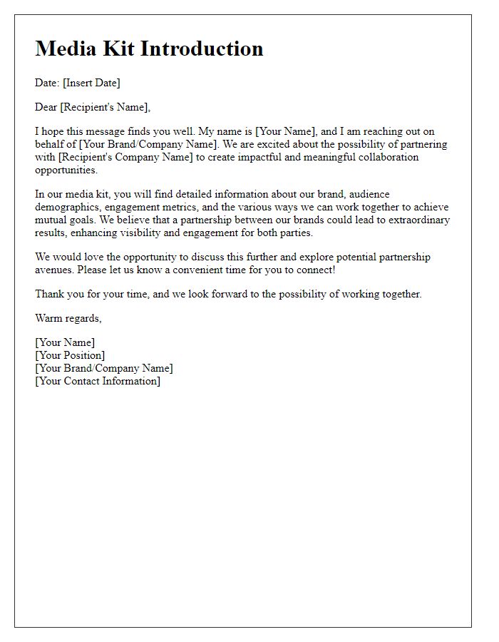 Letter template of media kit introduction for brand partnership proposal