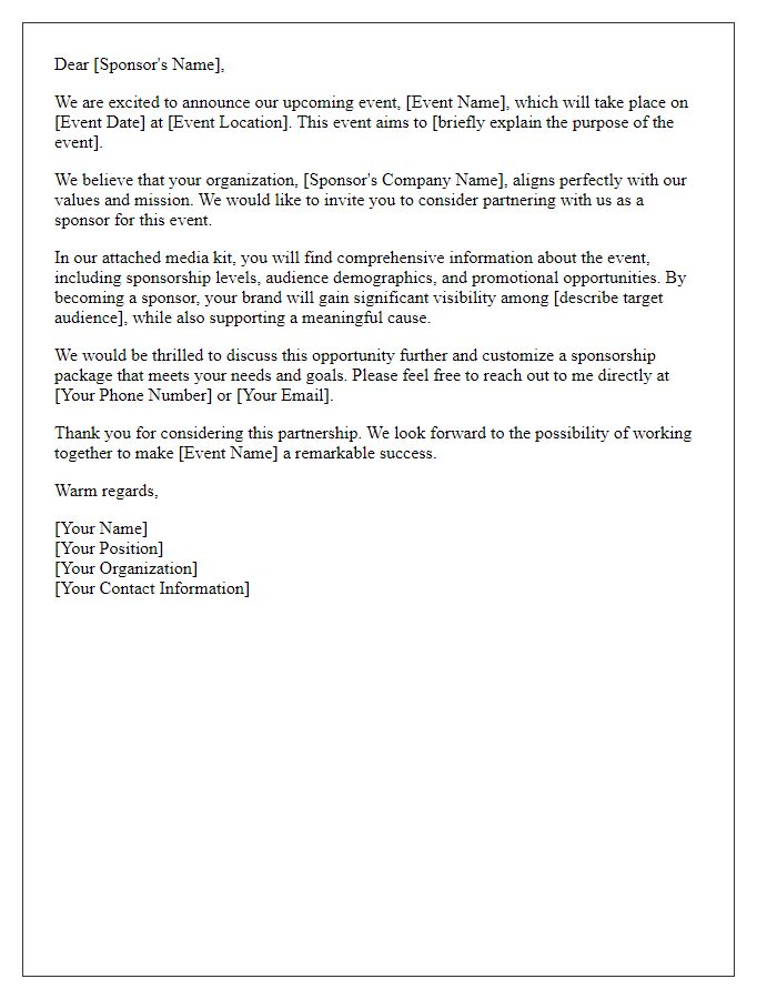 Letter template of media kit introduction for event sponsorship outreach