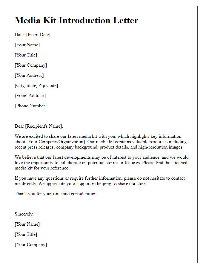 Letter template of media kit introduction for press release distribution