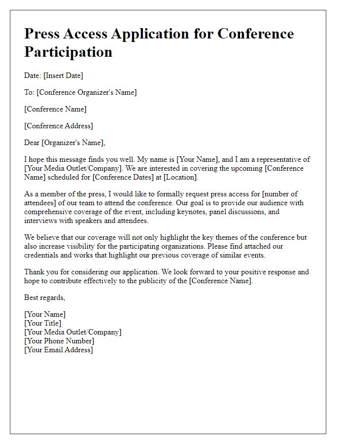 Letter template of press access application for conference participation