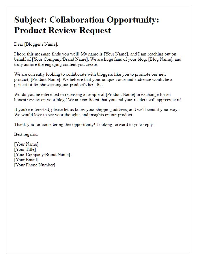 Letter template of product review request for bloggers.