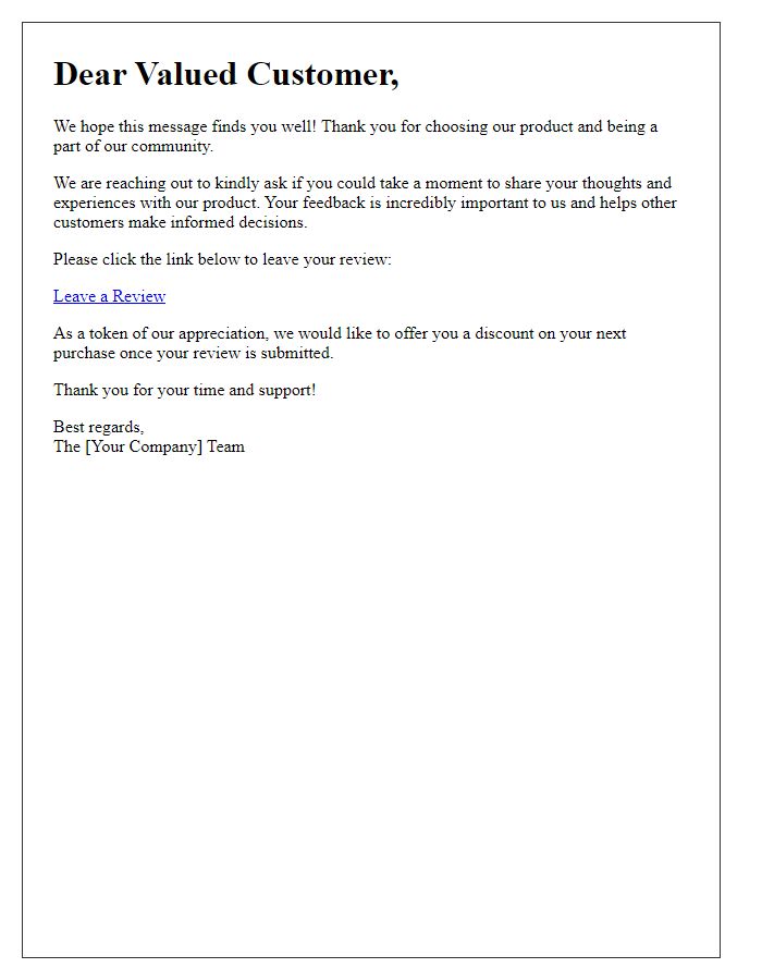 Letter template of product review request for existing customers.