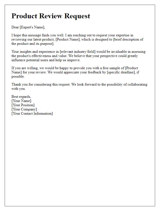 Letter template of product review request for industry experts.