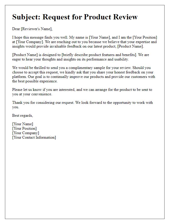 Letter template of product review request for professional reviewers.