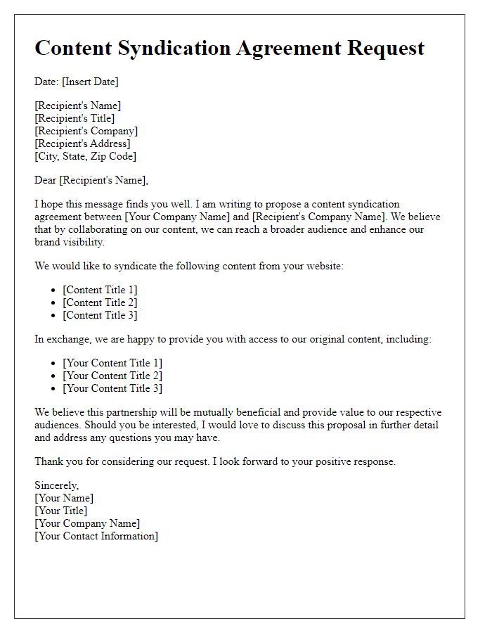 Letter template of content syndication agreement request