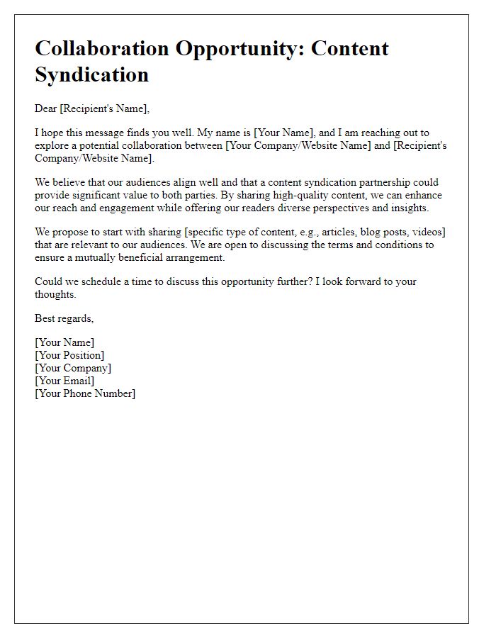 Letter template of content syndication collaboration opportunity