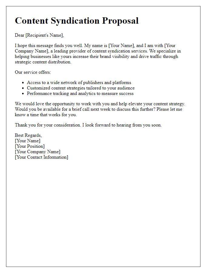 Letter template of content syndication service pitch