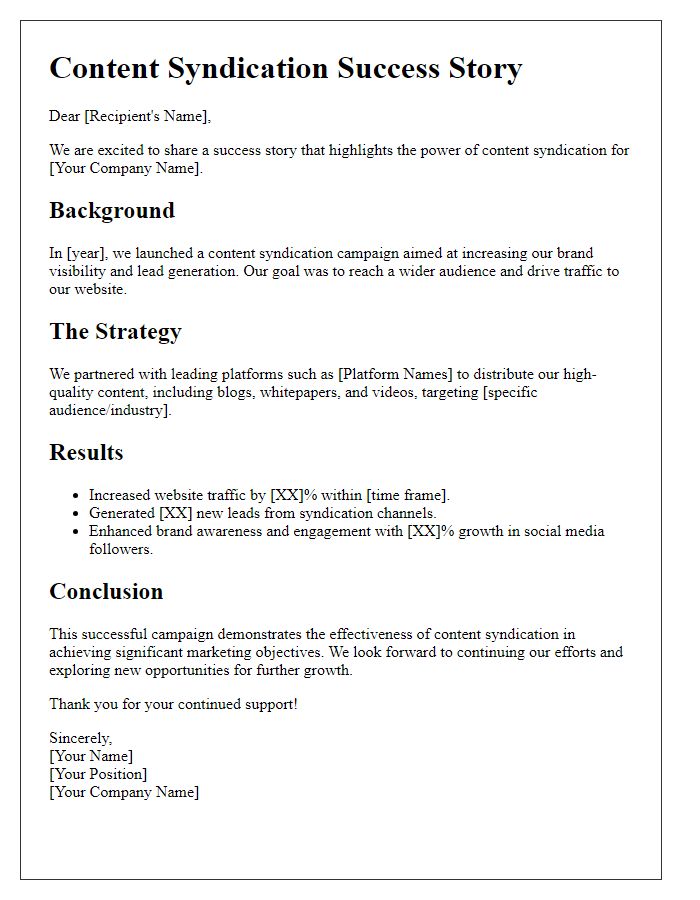 Letter template of content syndication success story showcase