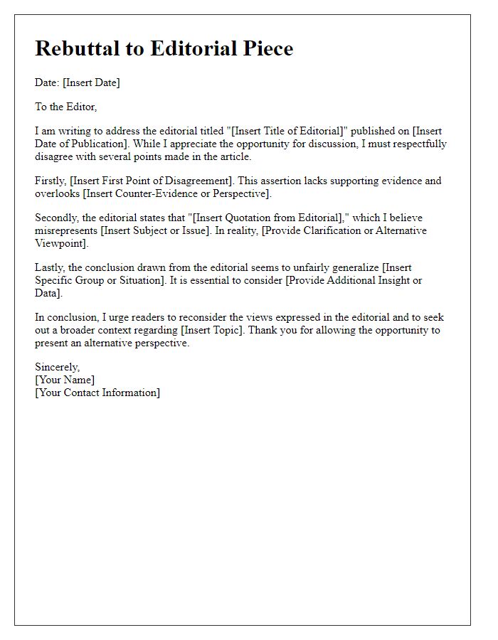 Letter template of rebuttal to disparaging editorial pieces