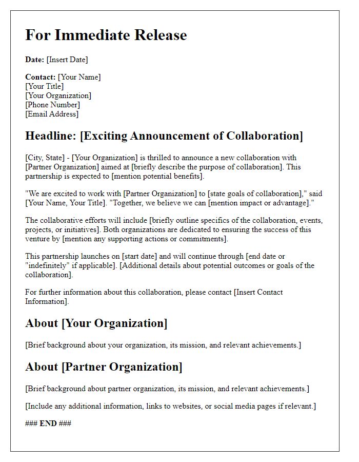 Letter template of collaboration press release