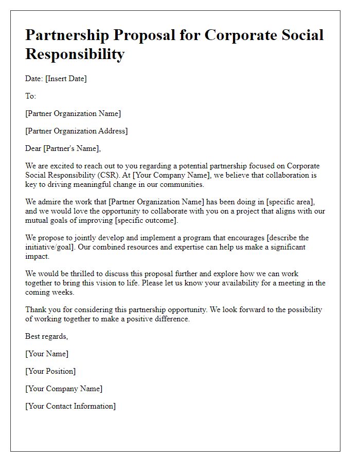 Letter template of corporate social responsibility partnership