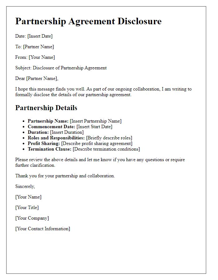 Letter template of partnership agreement disclosure